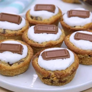 Delicious 4 Ingredient S’Mores Cookie Cups with chocolate and marshmallows