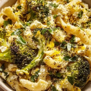 Baked Feta and Broccoli Pasta topped with fresh herbs