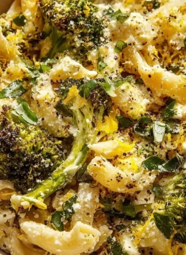 Baked Feta and Broccoli Pasta topped with fresh herbs