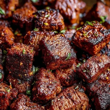Cajun Butter Steak Bites served in a skillet with herbs and spices