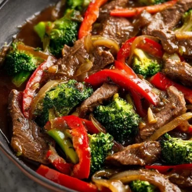 Cozy beef stir fry with colorful vegetables and tender beef slices