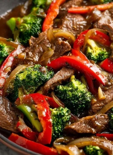 Cozy beef stir fry with colorful vegetables and tender beef slices