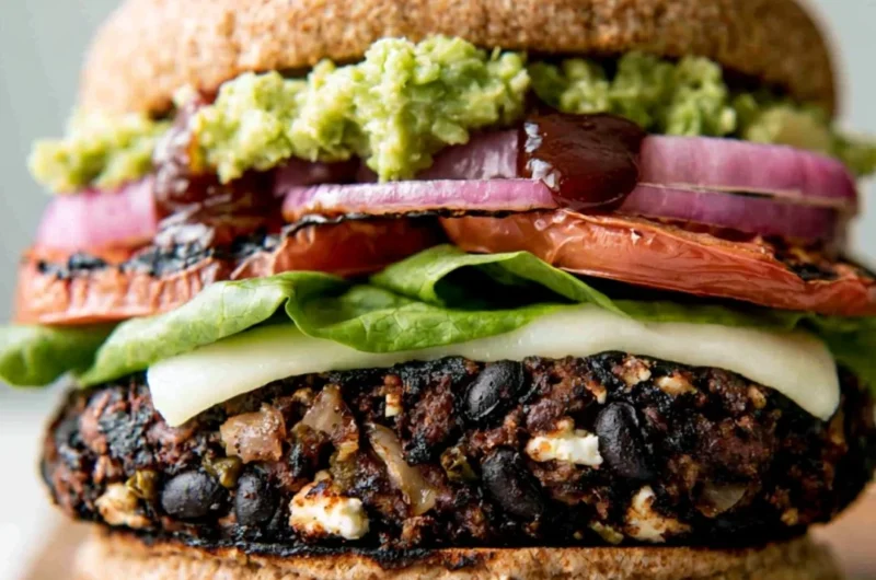 Cozy homemade black bean burgers served with fresh toppings