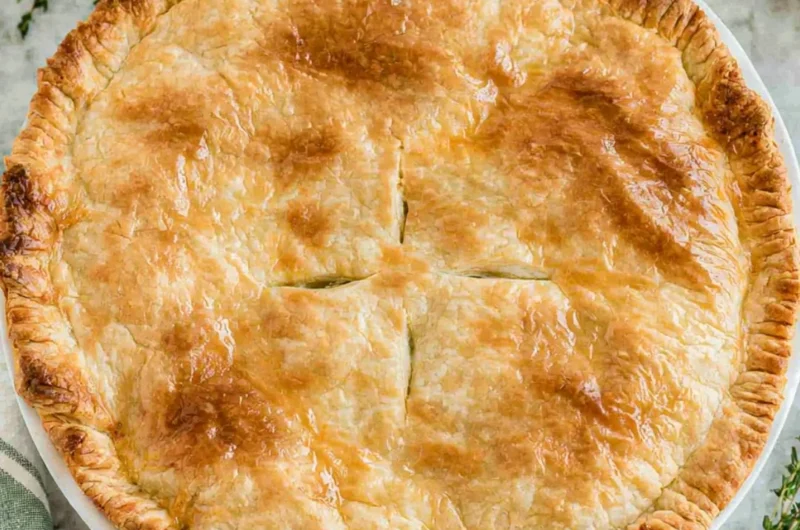 Cozy Chicken Pot Pie with flaky crust and savory filling of chicken and vegetables.
