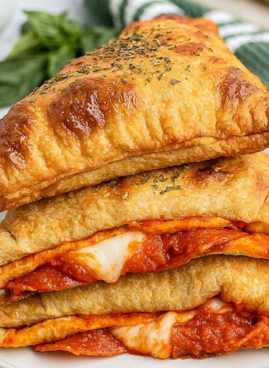 Homemade pizza pockets fresh out of the oven, stuffed with cheese and toppings.