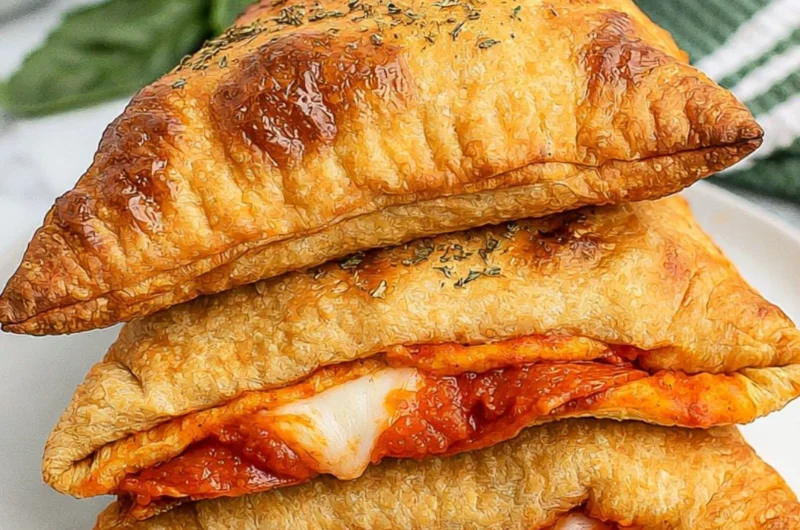 Homemade pizza pockets fresh out of the oven, stuffed with cheese and toppings.