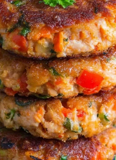 Delicious homemade salmon patties served on a plate with fresh herbs.