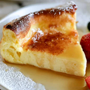 Delicious easy German pancakes served with fresh fruit and syrup