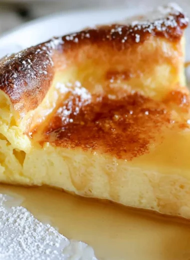 Delicious easy German pancakes served with fresh fruit and syrup