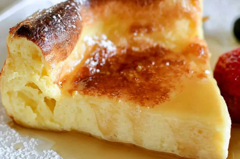 Delicious easy German pancakes served with fresh fruit and syrup