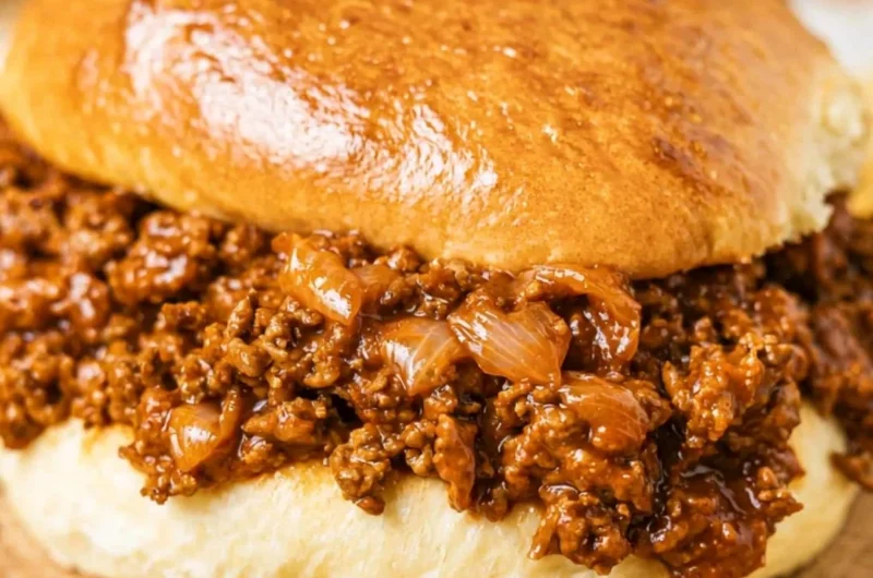 Easy homemade sloppy joe served on a bun with a side of fries
