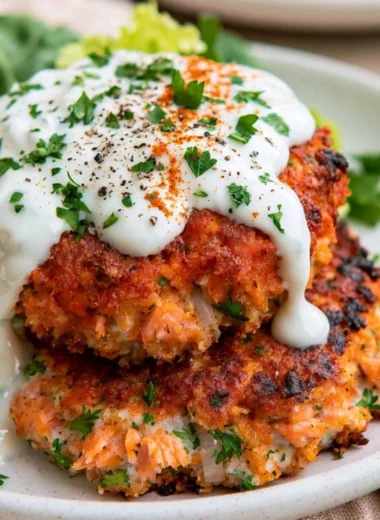 Delicious easy salmon patties with homemade lemon garlic sauce