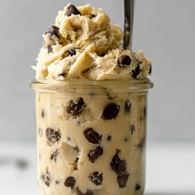 Single serving of edible chocolate chip cookie dough on a plate