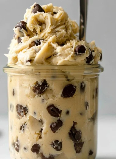 Single serving of edible chocolate chip cookie dough on a plate