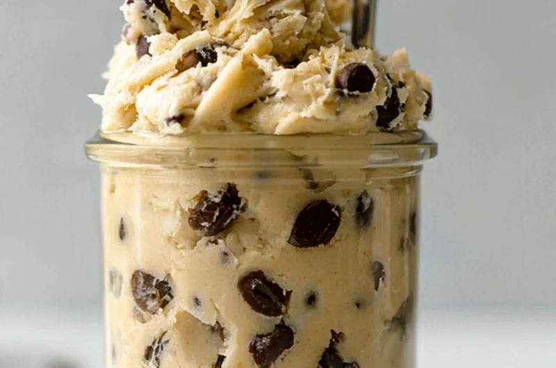 Single serving of edible chocolate chip cookie dough on a plate