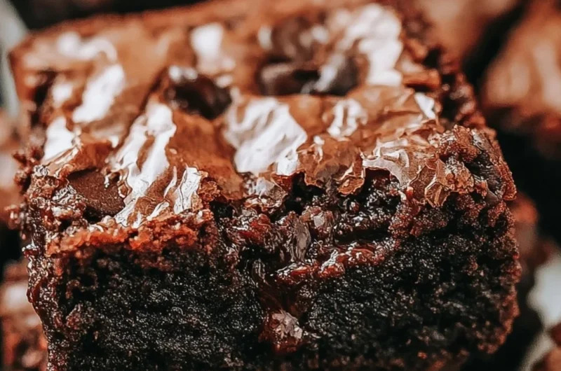 Delicious homemade fudge brownies on a rustic wooden table