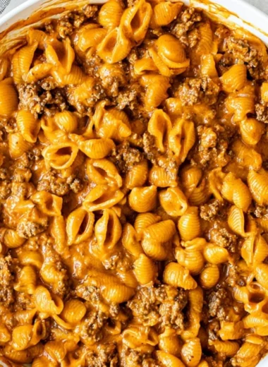 A bowl of homemade hamburger helper with ground beef and pasta