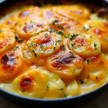 Creamy homemade scalloped potatoes baked to perfection with cheese and spices