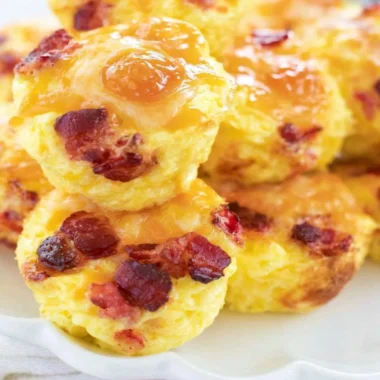 Bacon cheese egg bites prepared and ready for a quick, delicious breakfast.