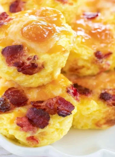 Bacon cheese egg bites prepared and ready for a quick, delicious breakfast.