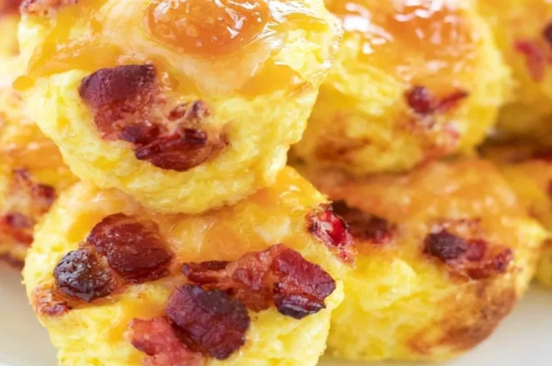 Bacon cheese egg bites prepared and ready for a quick, delicious breakfast.