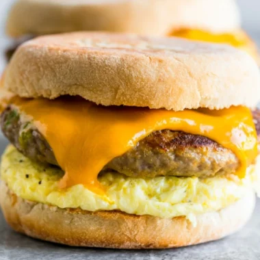 Make ahead freezer breakfast sandwiches prepared and ready to eat.