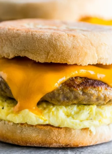 Make ahead freezer breakfast sandwiches prepared and ready to eat.