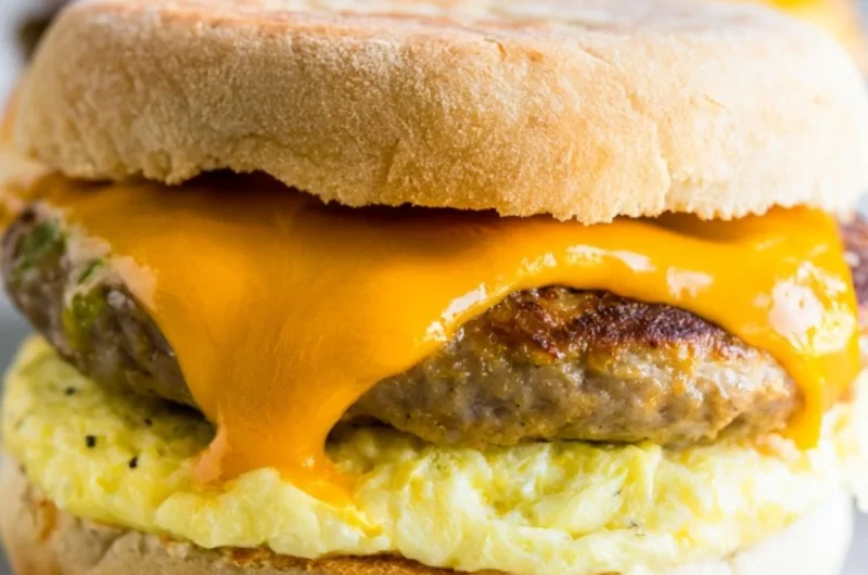 Make ahead freezer breakfast sandwiches prepared and ready to eat.