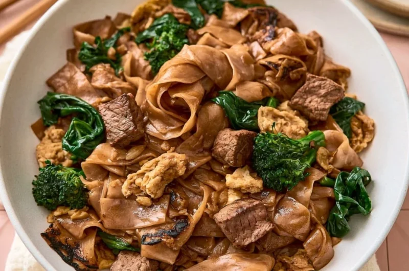 Colorful quick Thai stir-fry with fresh vegetables and protein in a bowl