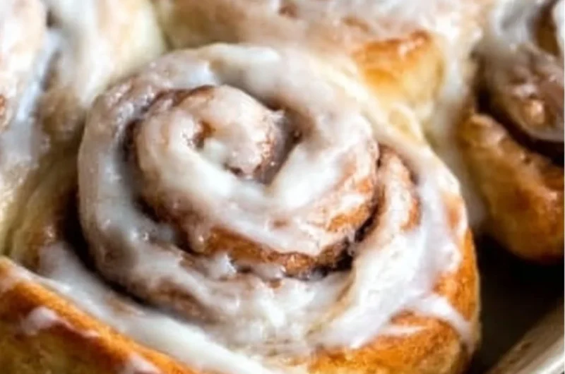 Freshly baked one hour cinnamon rolls with icing