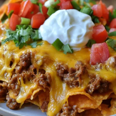 Delicious walking taco casserole ready to serve in a cozy kitchen setting
