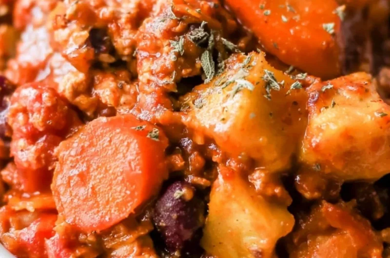 Cozy Turkey Apple Chili served in a bowl with garnishes
