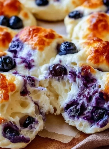 High protein blueberry cloud bread recipe with fluffy texture and vibrant color