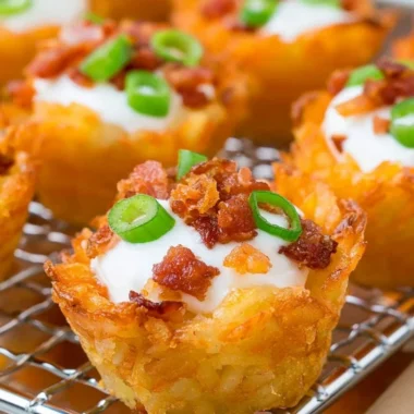 Plate of loaded tater tots topped with cheese, bacon, and green onions