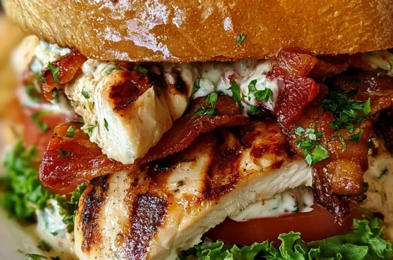 Ultimate Loaded Chicken Club Sandwich with crispy bacon and fresh toppings