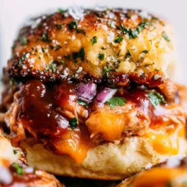 Delicious BBQ chicken sliders served on a cozy platter with fresh ingredients.