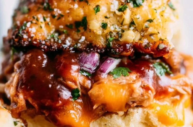 Delicious BBQ chicken sliders served on a cozy platter with fresh ingredients.