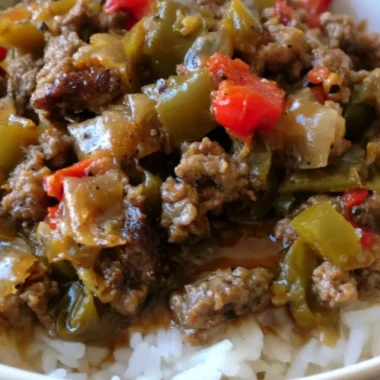 Cozy beef and pepper rice bowls garnished and ready to serve.