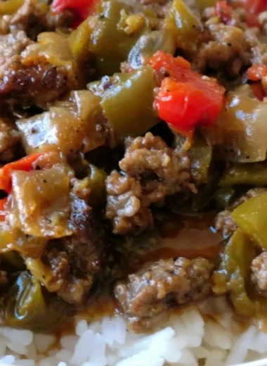 Cozy beef and pepper rice bowls garnished and ready to serve.
