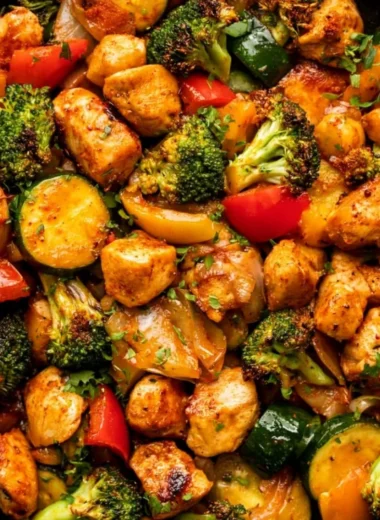 Cozy chicken and vegetables skillet dish served in a pan