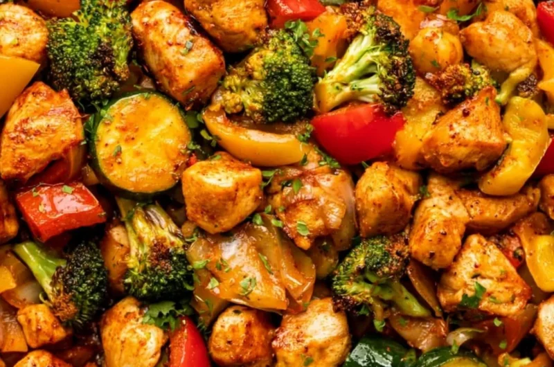 Cozy chicken and vegetables skillet dish served in a pan