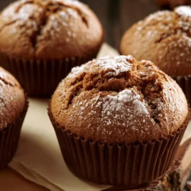 Cozy gingerbread muffins fresh out of the oven, topped with festive spices.