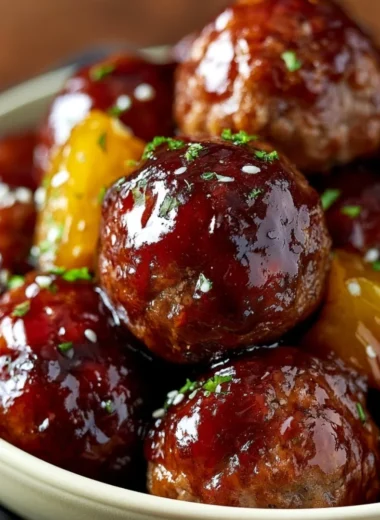 Slow Cooker Teriyaki Meatballs served with rice and vegetables